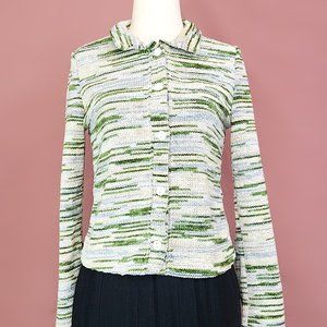 Cider Polo Knit Cardigan with multicolor brushstroke print NWT